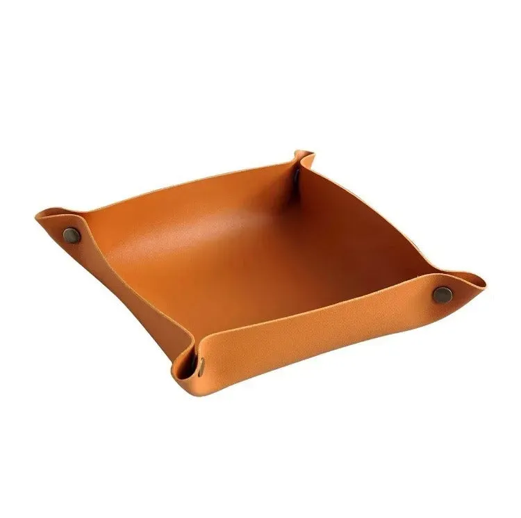 Desktop PU Leather Organizer Key Tray - Multi Folding Storage Box
