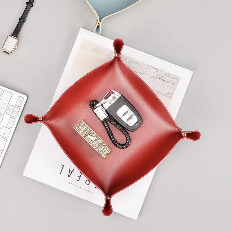 Desktop PU Leather Organizer Key Tray - Multi Folding Storage Box