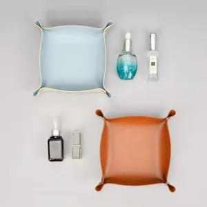 Desktop PU Leather Organizer Key Tray - Multi Folding Storage Box