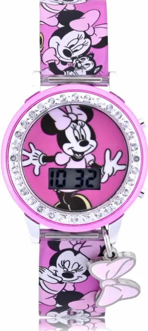 Disney Minnie Child LCD Watch with Printed Silicone Strap with Hanging Bow Charm & Light-Up Dial (MN4404WM)
