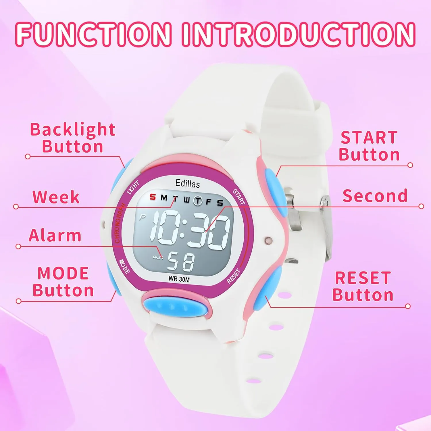 Edillas Kids Watch Digital for Girls Boys, Children Waterproof Watches Multi-Functional with LED Backlight Alarm/Stopwatch for Student Ages 4-13