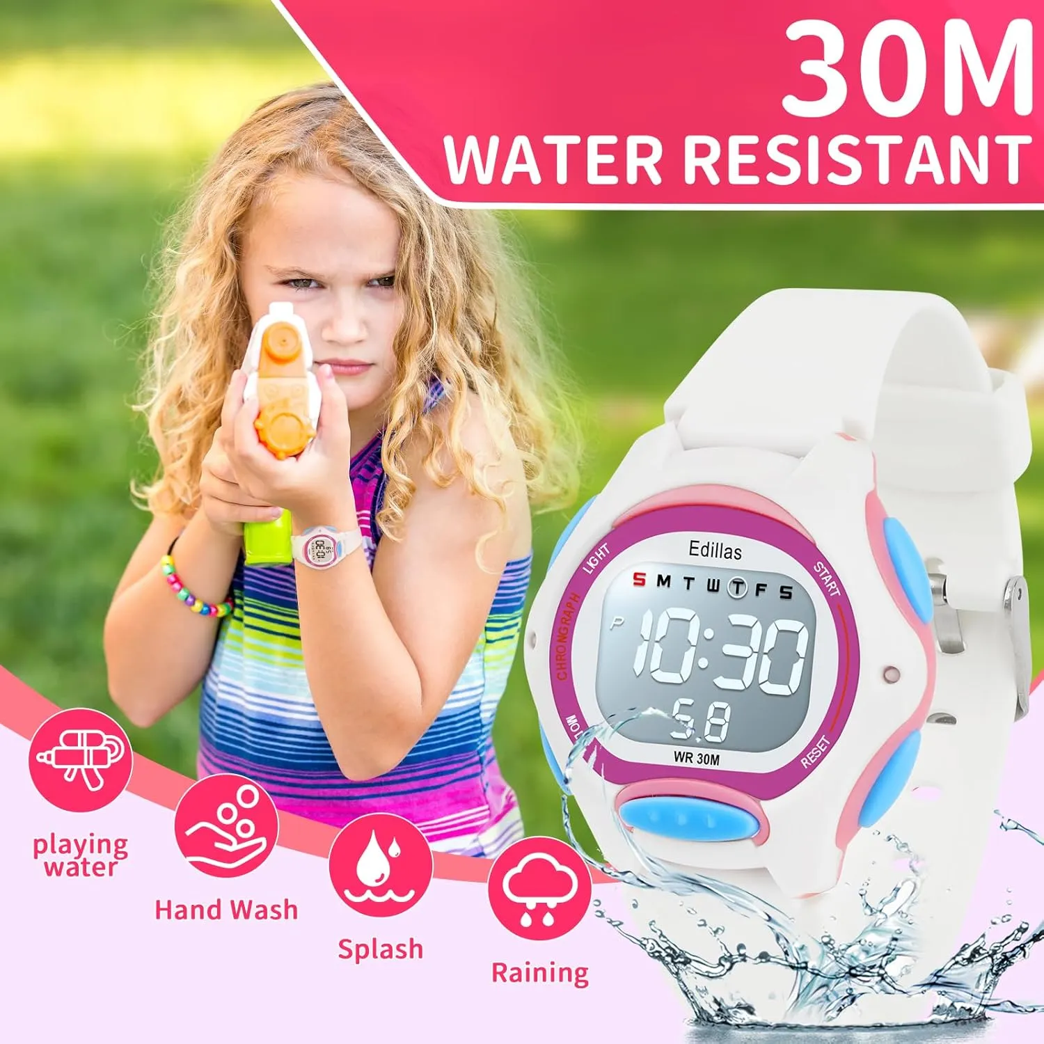 Edillas Kids Watch Digital for Girls Boys, Children Waterproof Watches Multi-Functional with LED Backlight Alarm/Stopwatch for Student Ages 4-13
