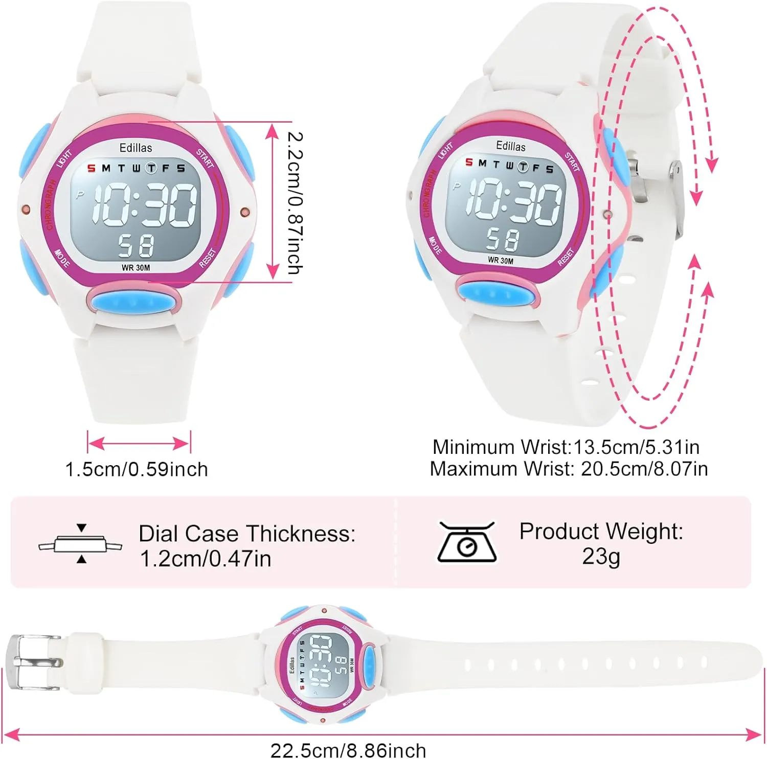 Edillas Kids Watch Digital for Girls Boys, Children Waterproof Watches Multi-Functional with LED Backlight Alarm/Stopwatch for Student Ages 4-13
