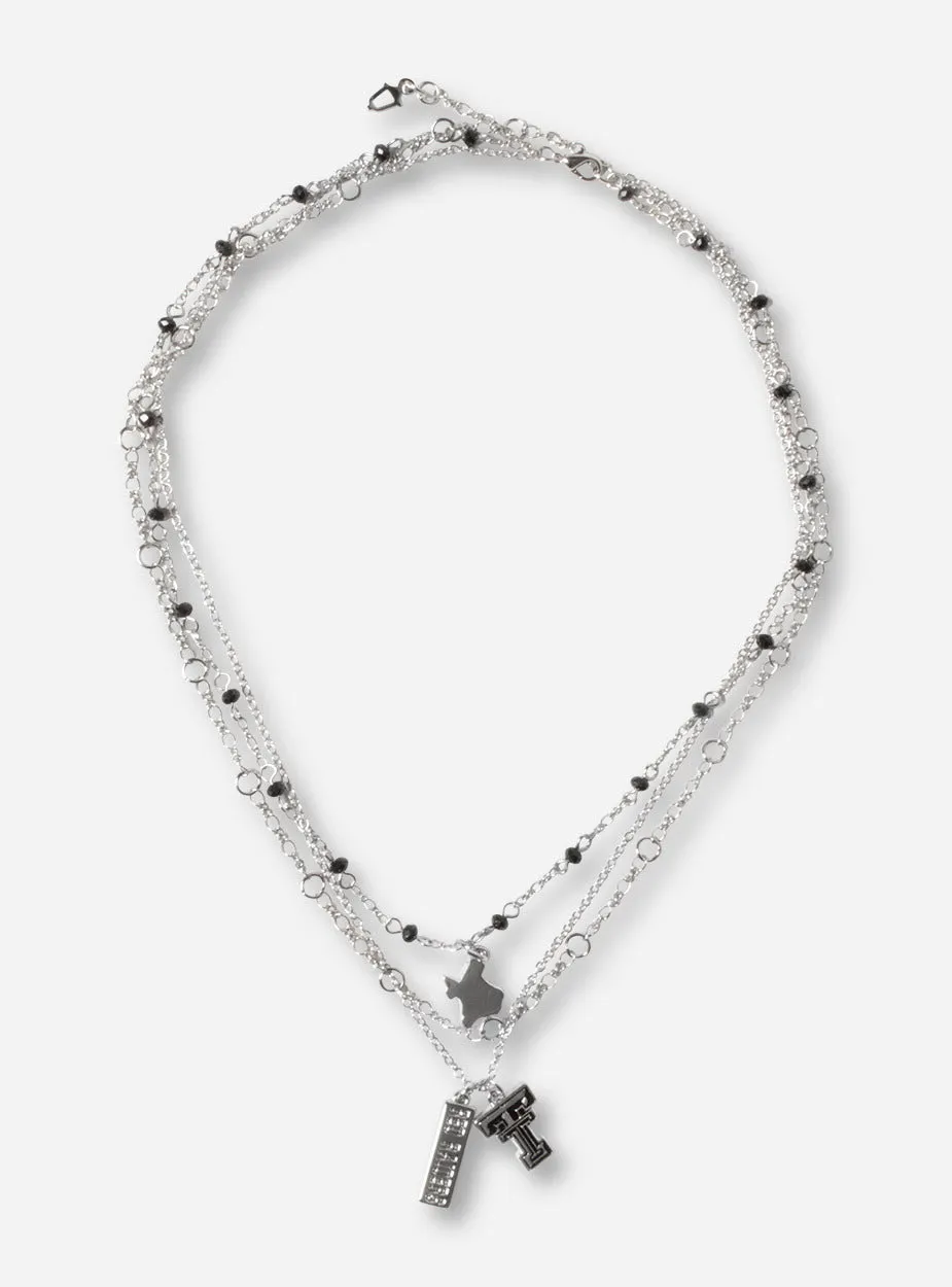 Emerson Texas Tech Double T & Red Raiders Silver & Black Charm Necklace