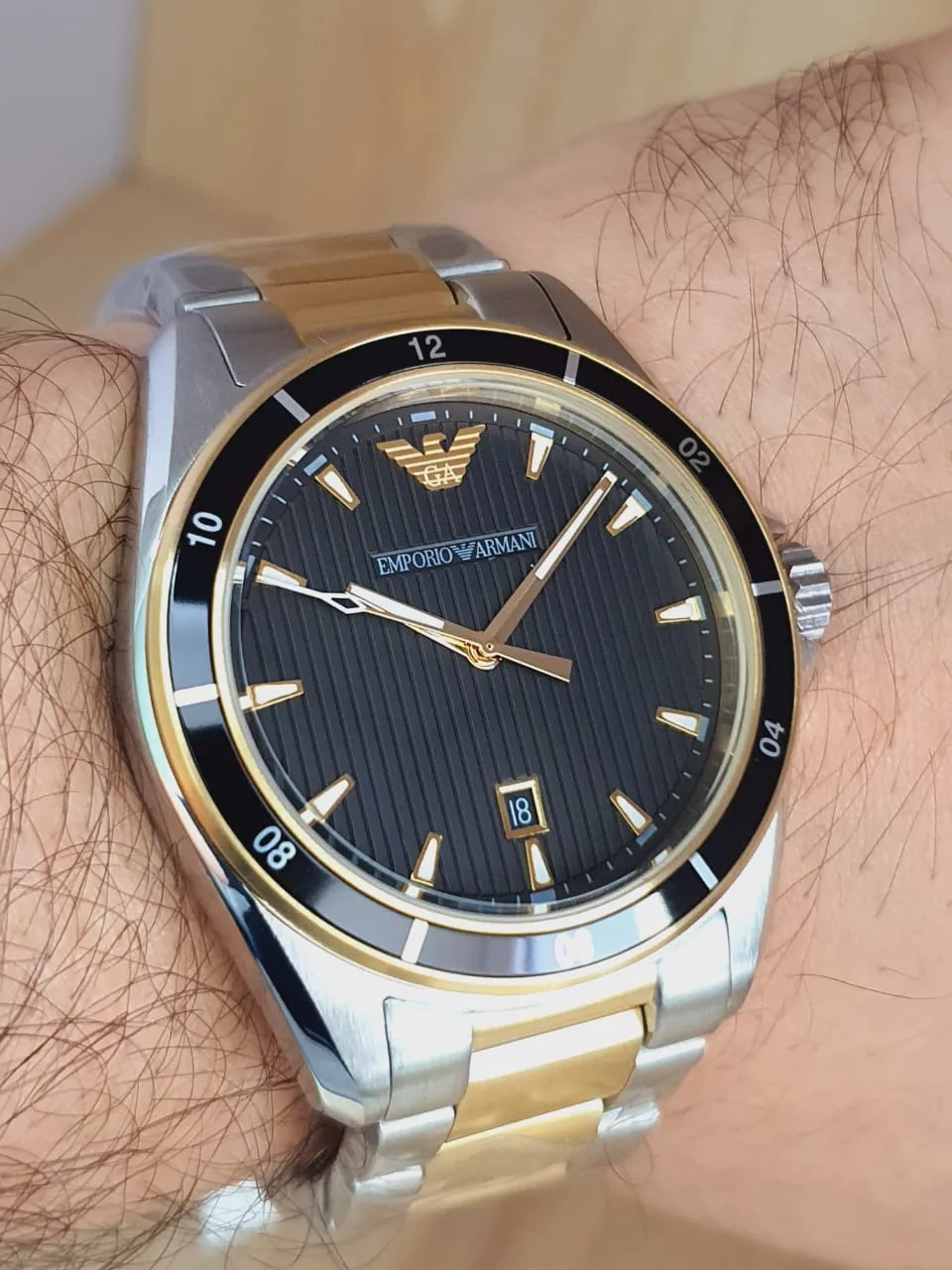 Emporio Armani Men’s Quartz Two-tone Stainless Steel Black Dial 44mm Watch AR80017