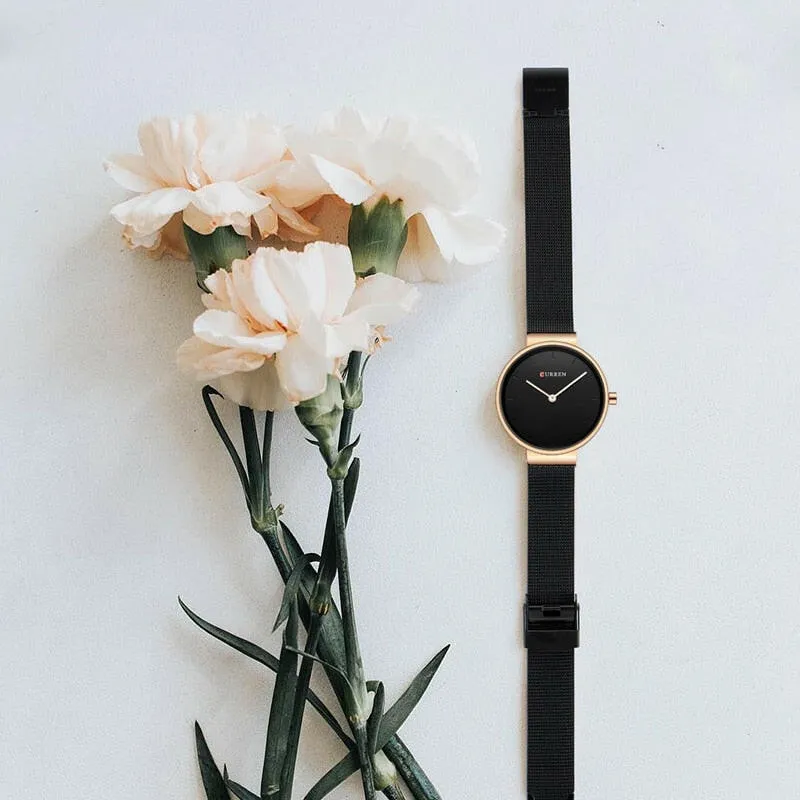 Fashion Blue Ladies Watches Mesh Stainless Steel Quartz Watch Women Luxury Simple Wristwatches Analog Lady Clock