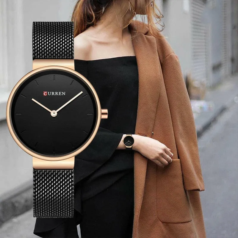 Fashion Blue Ladies Watches Mesh Stainless Steel Quartz Watch Women Luxury Simple Wristwatches Analog Lady Clock