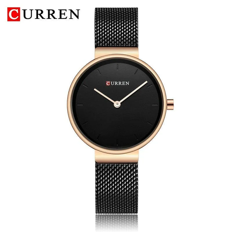 Fashion Blue Ladies Watches Mesh Stainless Steel Quartz Watch Women Luxury Simple Wristwatches Analog Lady Clock