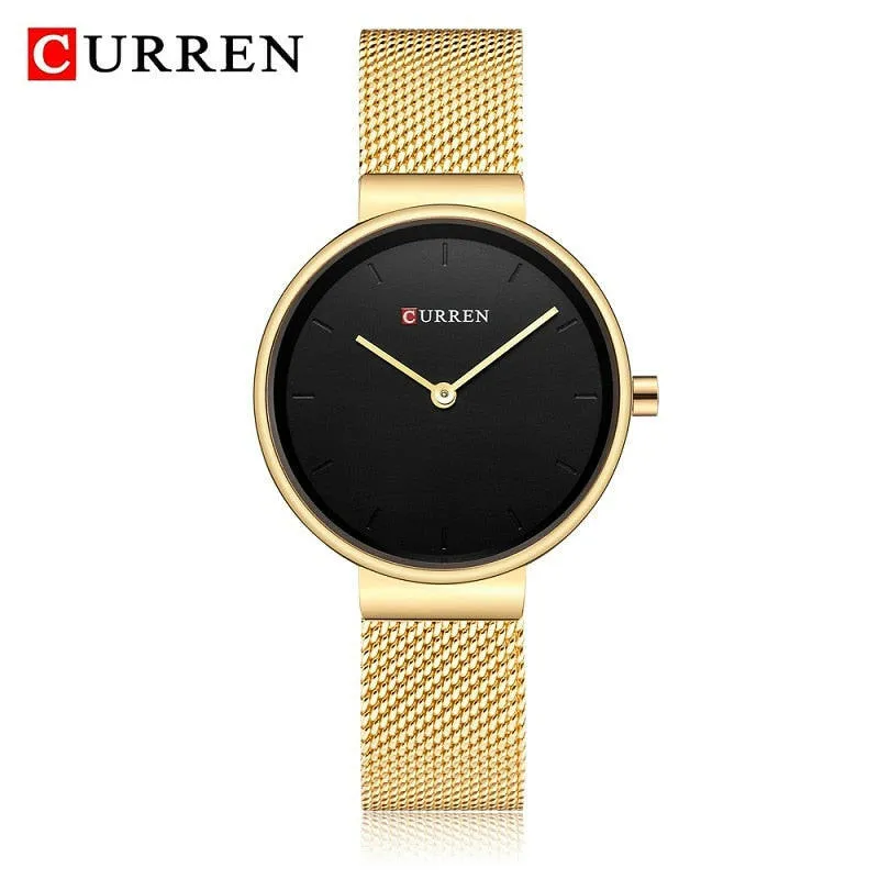 Fashion Blue Ladies Watches Mesh Stainless Steel Quartz Watch Women Luxury Simple Wristwatches Analog Lady Clock