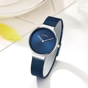 Fashion Blue Ladies Watches Mesh Stainless Steel Quartz Watch Women Luxury Simple Wristwatches Analog Lady Clock