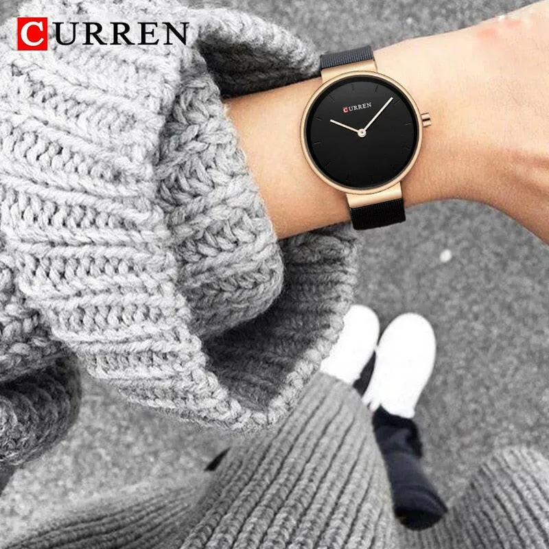 Fashion Blue Ladies Watches Mesh Stainless Steel Quartz Watch Women Luxury Simple Wristwatches Analog Lady Clock