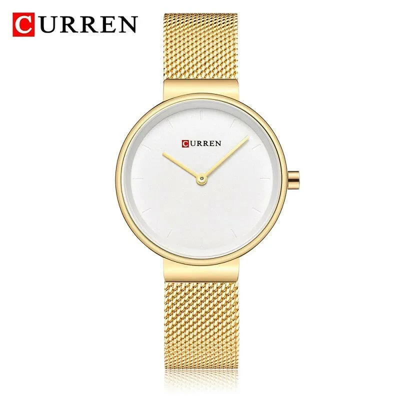 Fashion Blue Ladies Watches Mesh Stainless Steel Quartz Watch Women Luxury Simple Wristwatches Analog Lady Clock