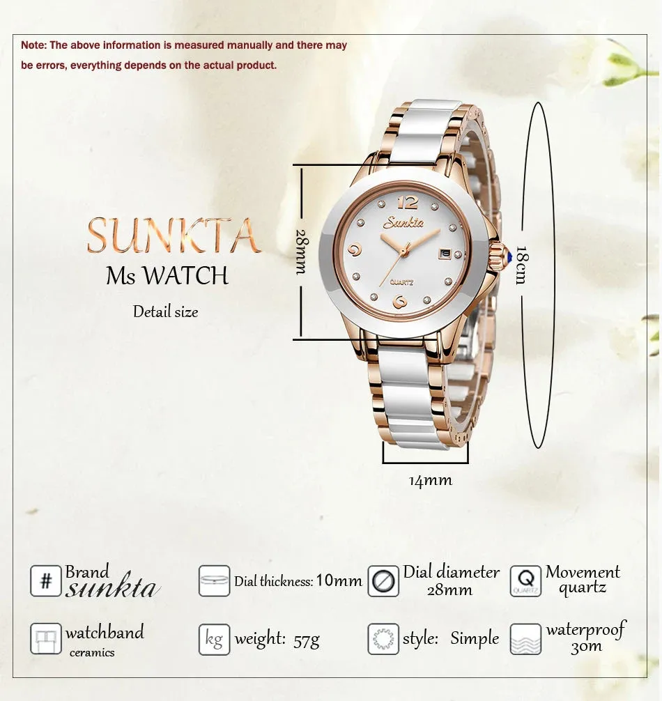 Fashion Women's Ceramic Wrist Watch, Dress Watches,  Stainless Steel, Waterproof