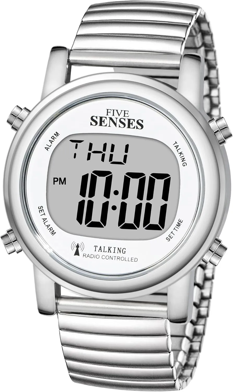 FIVE SENSES Atomic! Talking Watch - Sets Itself Senses Metal Easy-to-Read Talking Watch (Silver)
