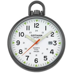 Gotham Men's Sport Series Gun-Plated Stainless Steel Analog Quartz Date Pocket Watch # GWC14109B