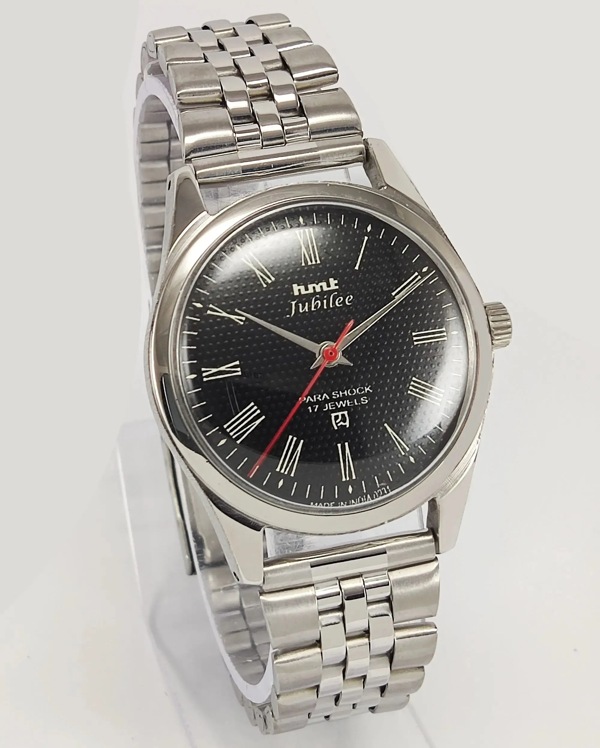 HMT Jubilee Para Shock 17 Jewels Black Dial Mechanical Hand winding Men's Wrist Watch