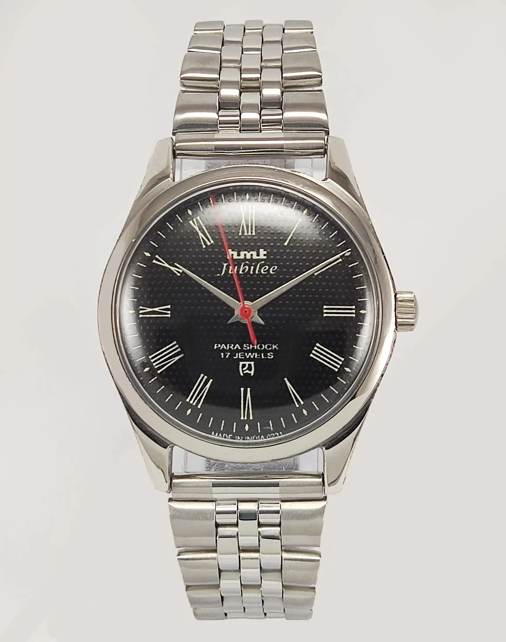 HMT Jubilee Para Shock 17 Jewels Black Dial Mechanical Hand winding Men's Wrist Watch