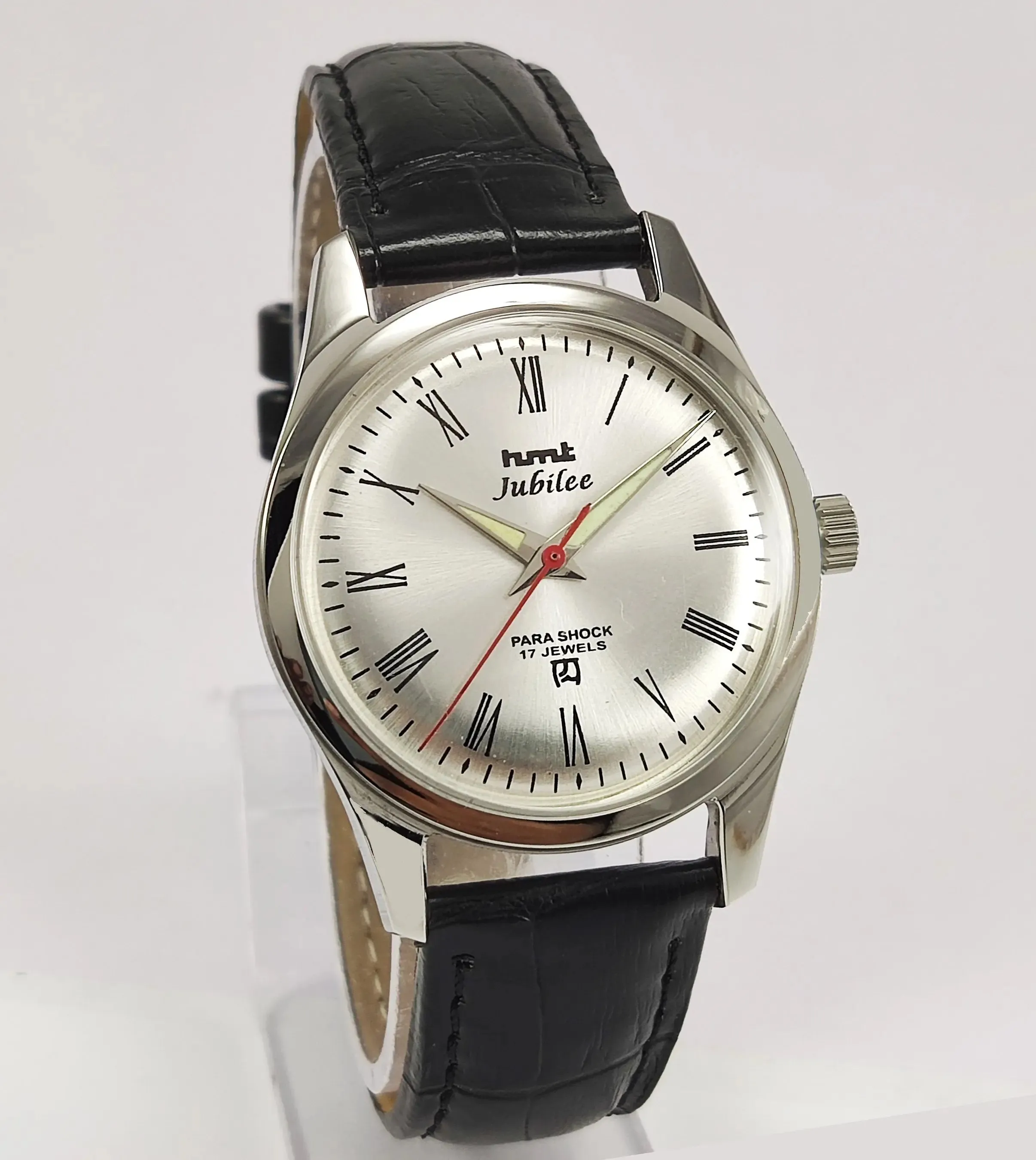 HMT Jubilee Para Shock 17 Jewels Silver Dial Transparent Back Mechanical Hand winding Men's Wrist Watch