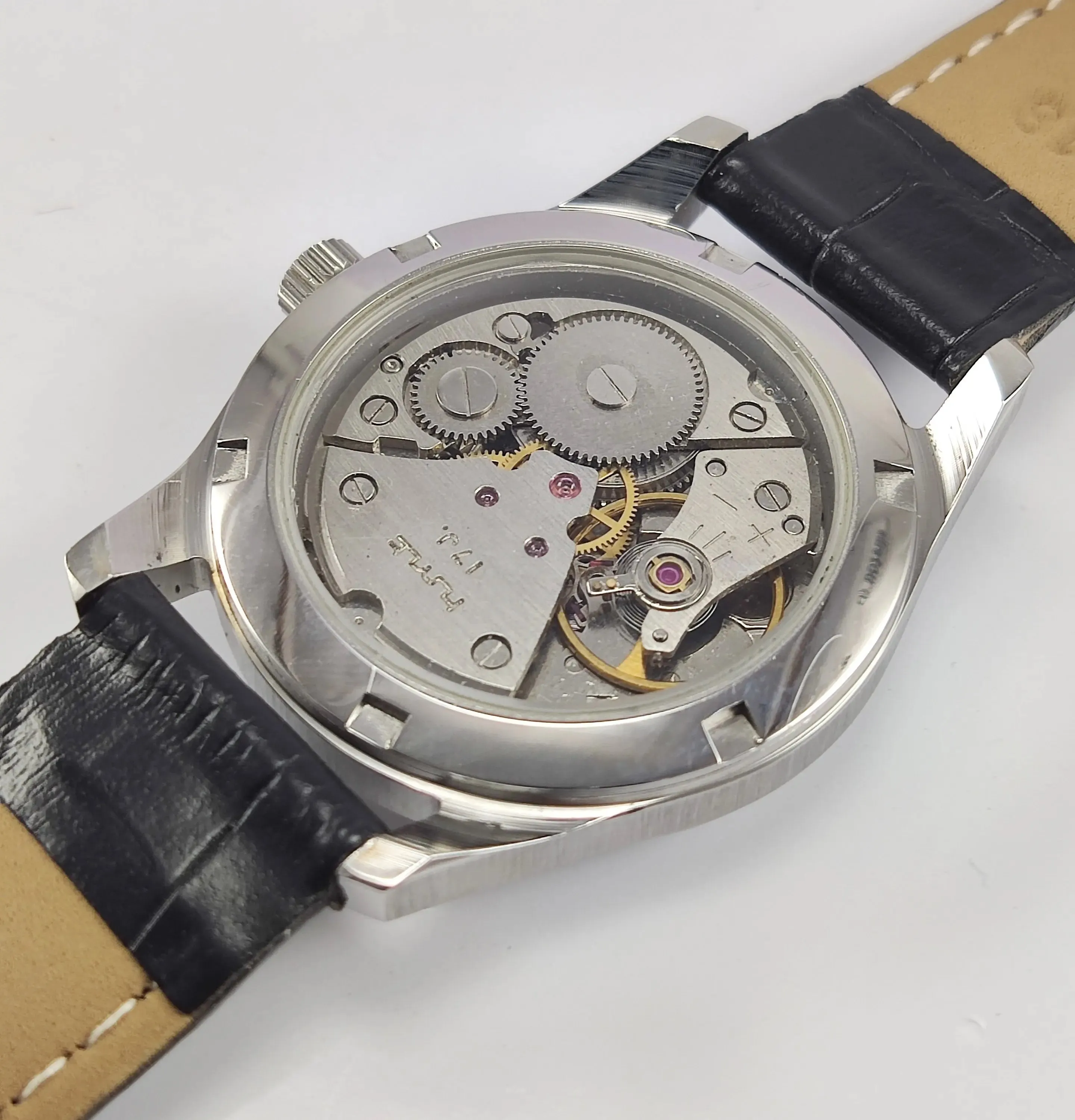 HMT Jubilee Para Shock 17 Jewels Silver Dial Transparent Back Mechanical Hand winding Men's Wrist Watch
