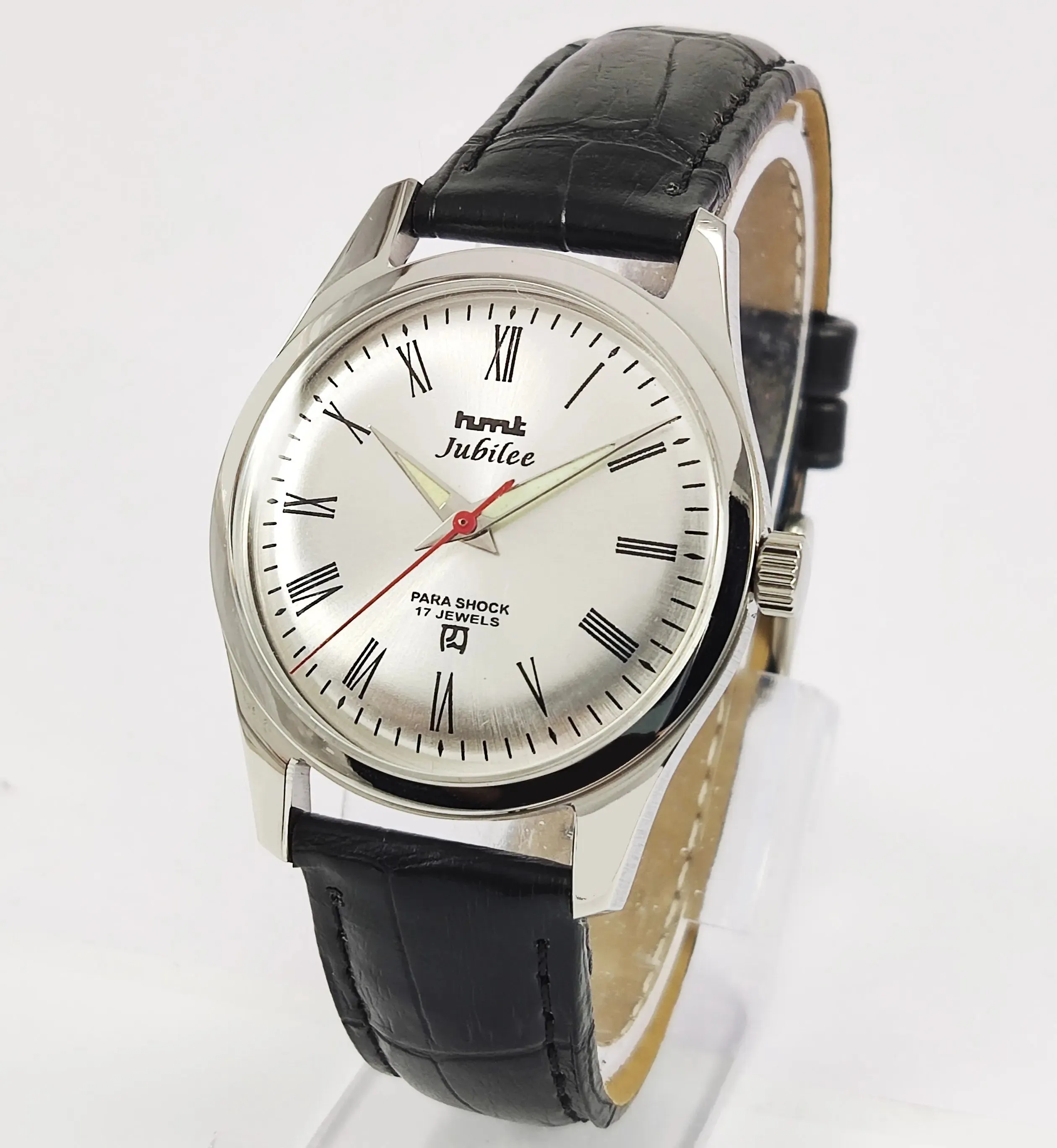 HMT Jubilee Para Shock 17 Jewels Silver Dial Transparent Back Mechanical Hand winding Men's Wrist Watch