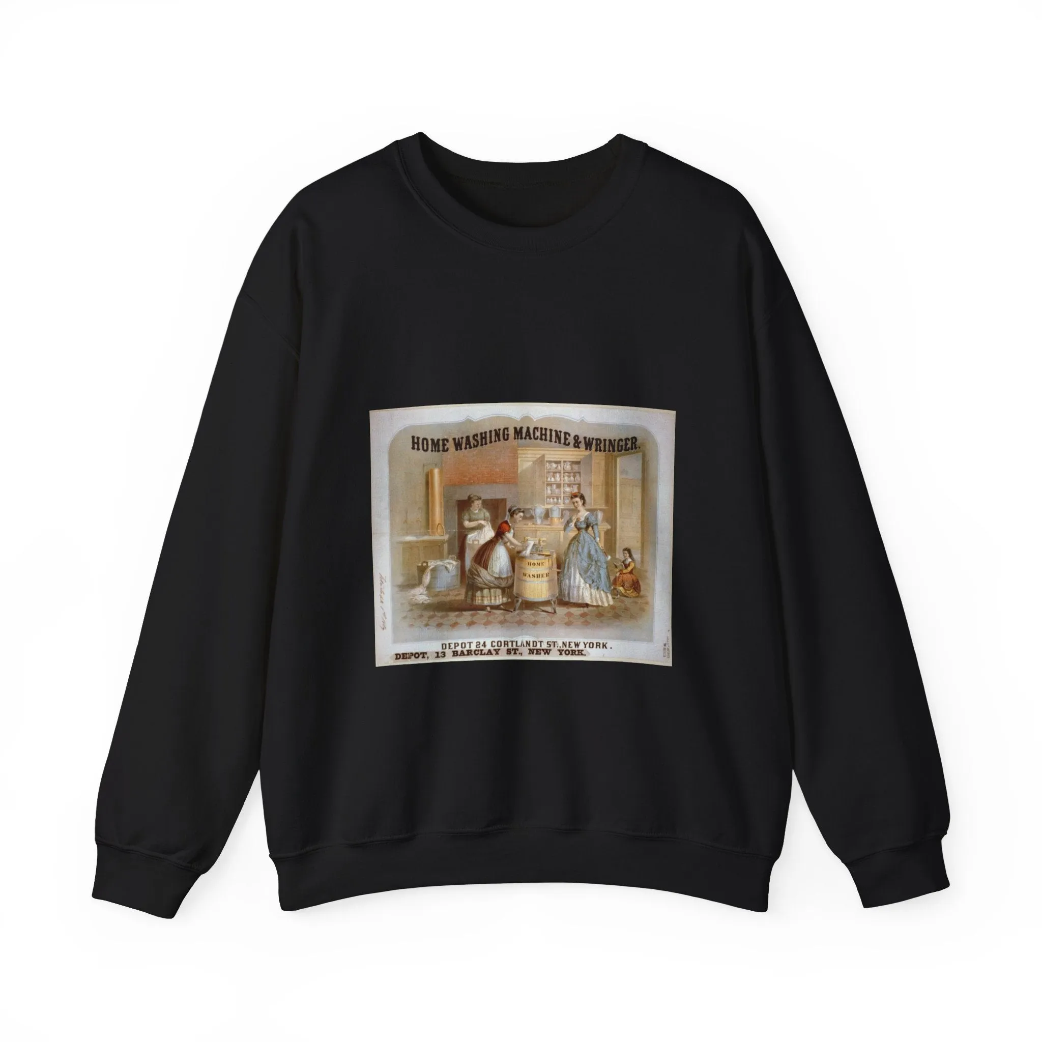 Home washing machine & wringer - A painting of a woman washing a child in a kitchen Black Heavy Blend Adult Crew Neck SweatShirt