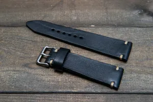 Italian bull  tapered leather watch strap 4 mm thick, Black Oily, handmade in Finland -  16mm, 17 mm, 18mm, 19 mm, 20mm, 21mm, 22mm, 23 mm, 24mm, 25 mm, 26 mm.