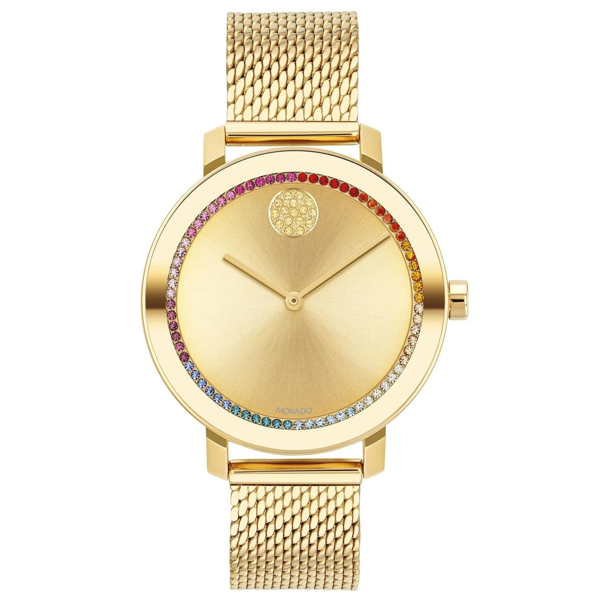 Ladies' Movado BOLD Evolution Rainbow Crystal Pale Yellow Gold-Tone Watch | 34mm | 3600699