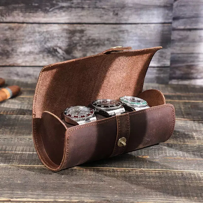 Leather Watch Roll Case for 3 Watches