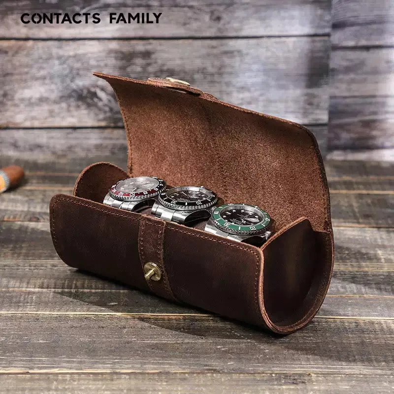 Leather Watch Roll Case for 3 Watches