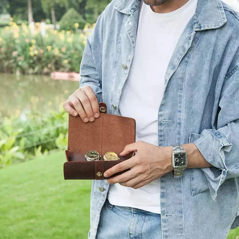 Leather Watch Roll Case for 3 Watches