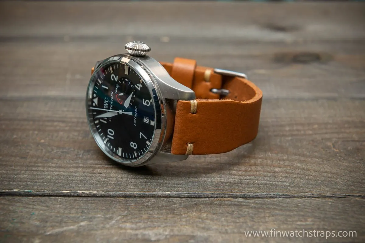 Leather watch strap 4 mm thick, Pilot model, handmade in Finland -19x16mm, 20x16mm, 21x18mm, 22x18mm, 23x20mm, 24x20mm.