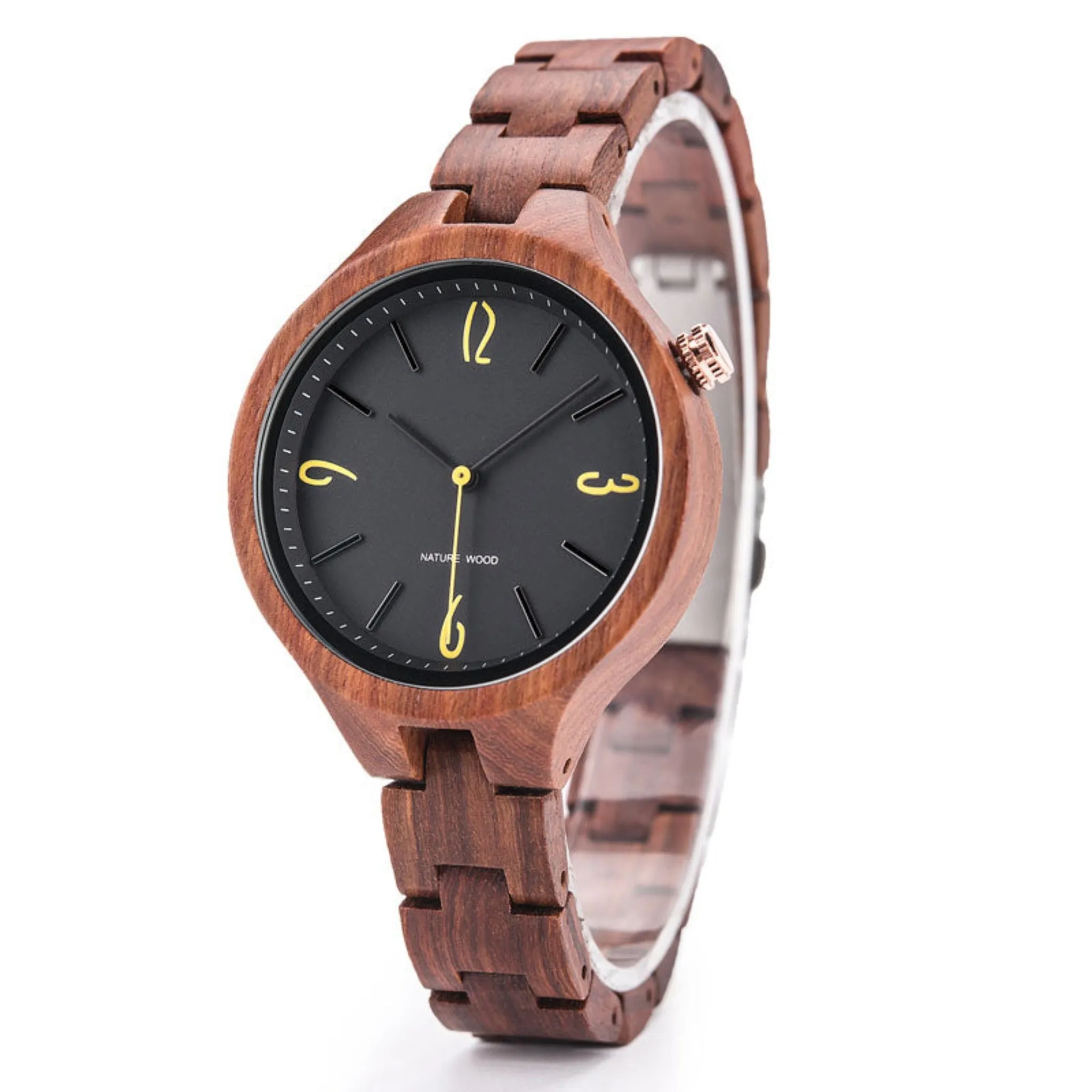 Lena - Black Face Red Sandalwood Lady Watch