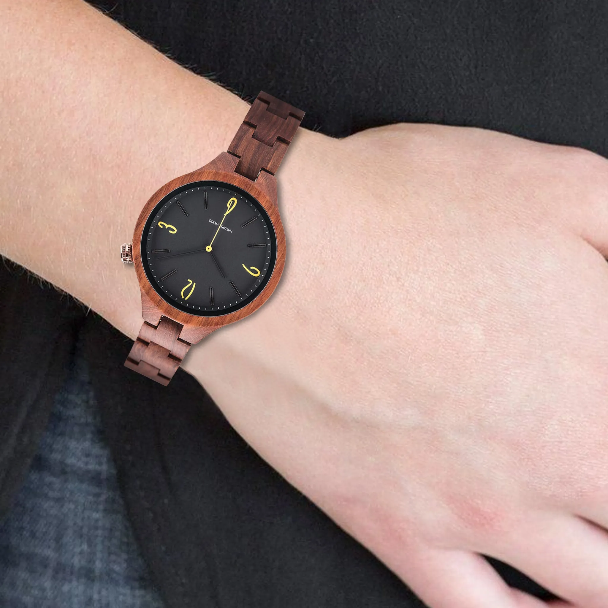 Lena - Black Face Red Sandalwood Lady Watch