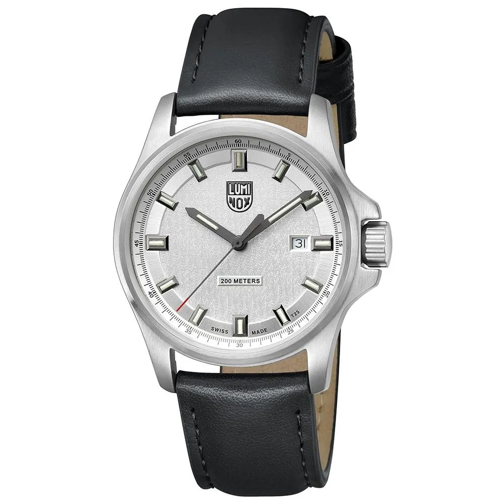 Luminox Dress Field 1830 Mens Black Leather Band Silver Dial Quartz Analog Watch - XL.1839