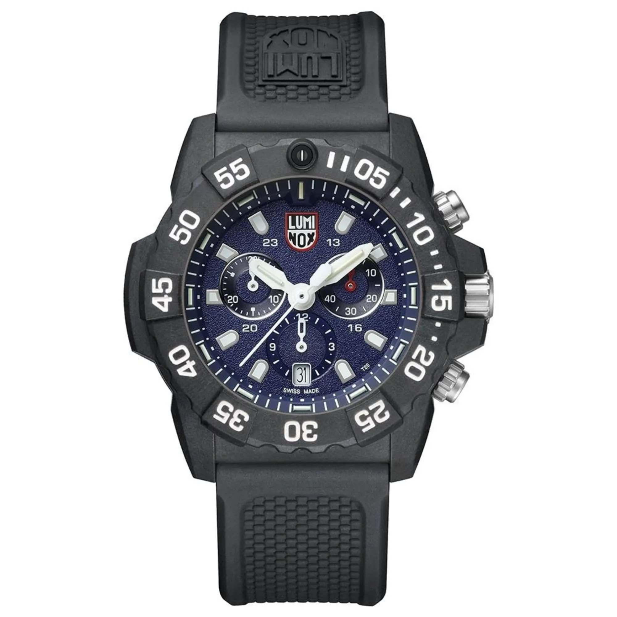 Luminox Men's Navy Seal Chronograph 3580 Series Black Rubber Band Blue Dial Quartz Analog Watch - XS.3583