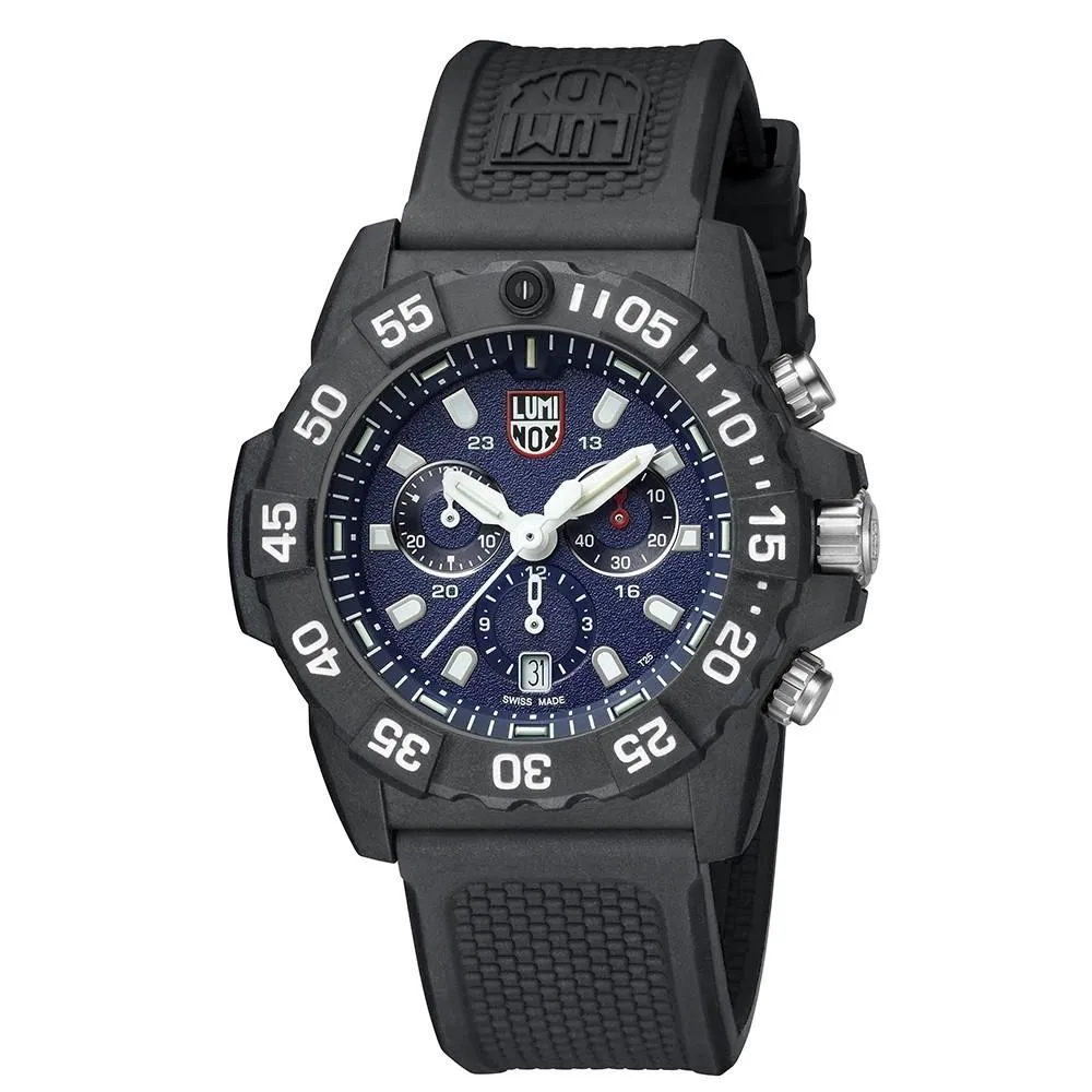 Luminox Men's Navy Seal Chronograph 3580 Series Black Rubber Band Blue Dial Quartz Analog Watch - XS.3583