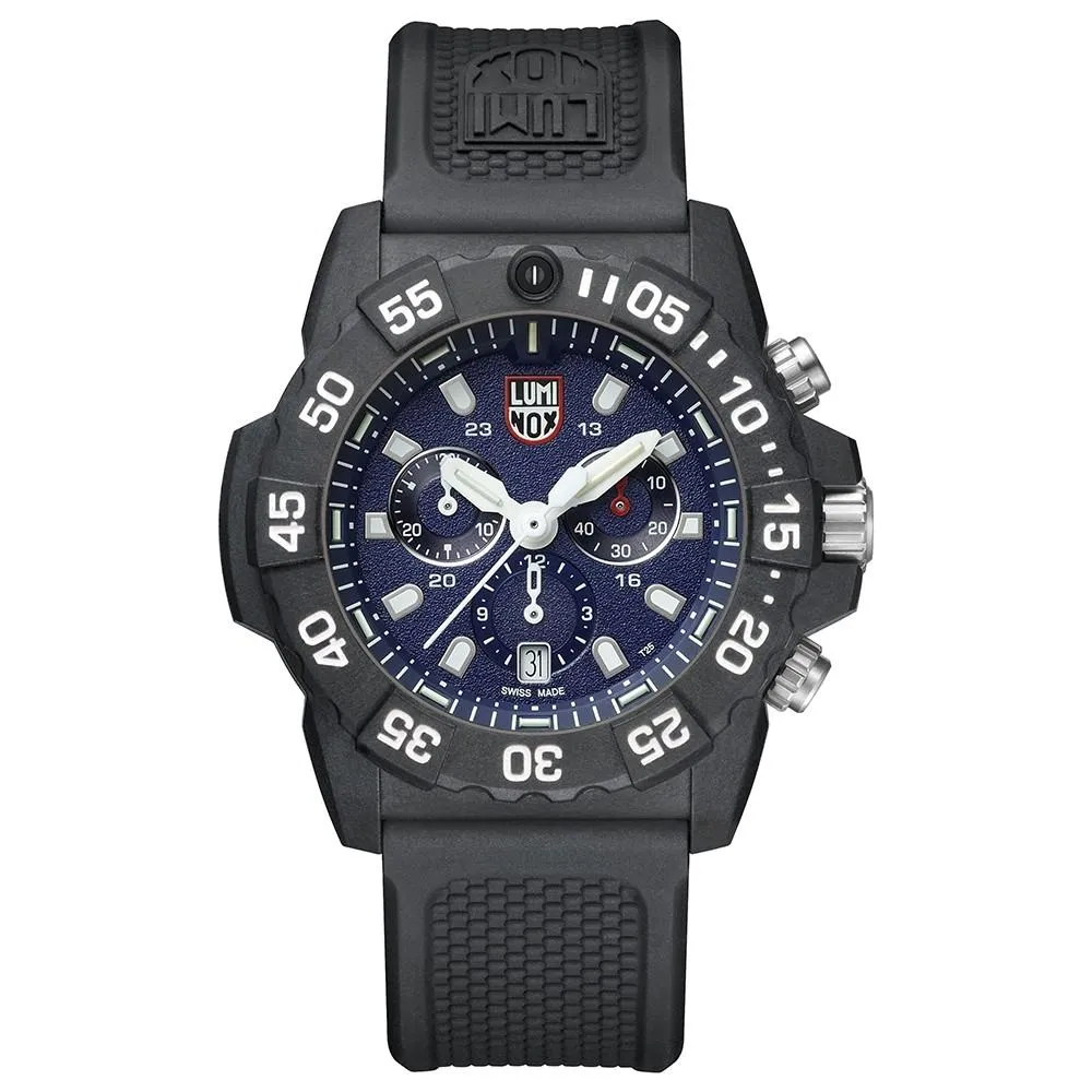 Luminox Men's Navy Seal Chronograph 3580 Series Black Rubber Band Blue Dial Quartz Analog Watch - XS.3583