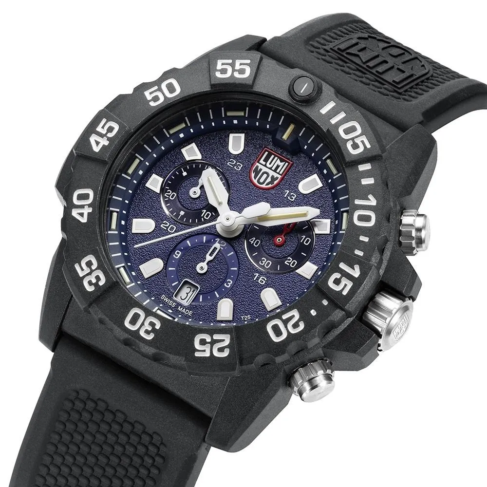 Luminox Men's Navy Seal Chronograph 3580 Series Black Rubber Band Blue Dial Quartz Analog Watch - XS.3583