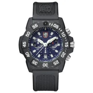 Luminox Men's Navy Seal Chronograph 3580 Series Black Rubber Band Blue Dial Quartz Analog Watch - XS.3583