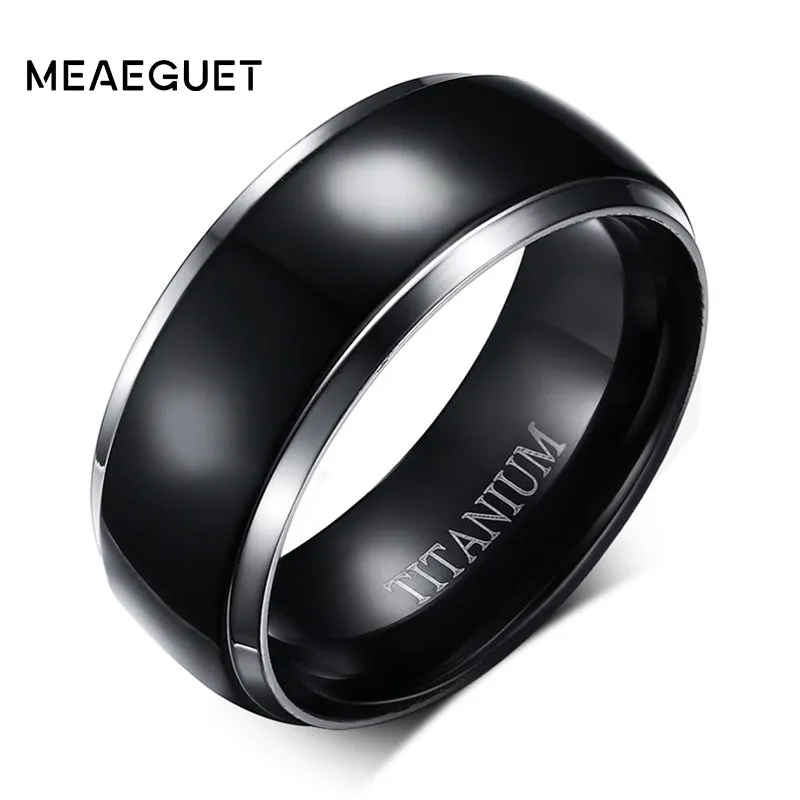 Meaeguet Classic 100% Titanium Wedding Rings For Men Black Rock Punk Rings 8MM Wide Engagement Accessories Anel Jewelry
