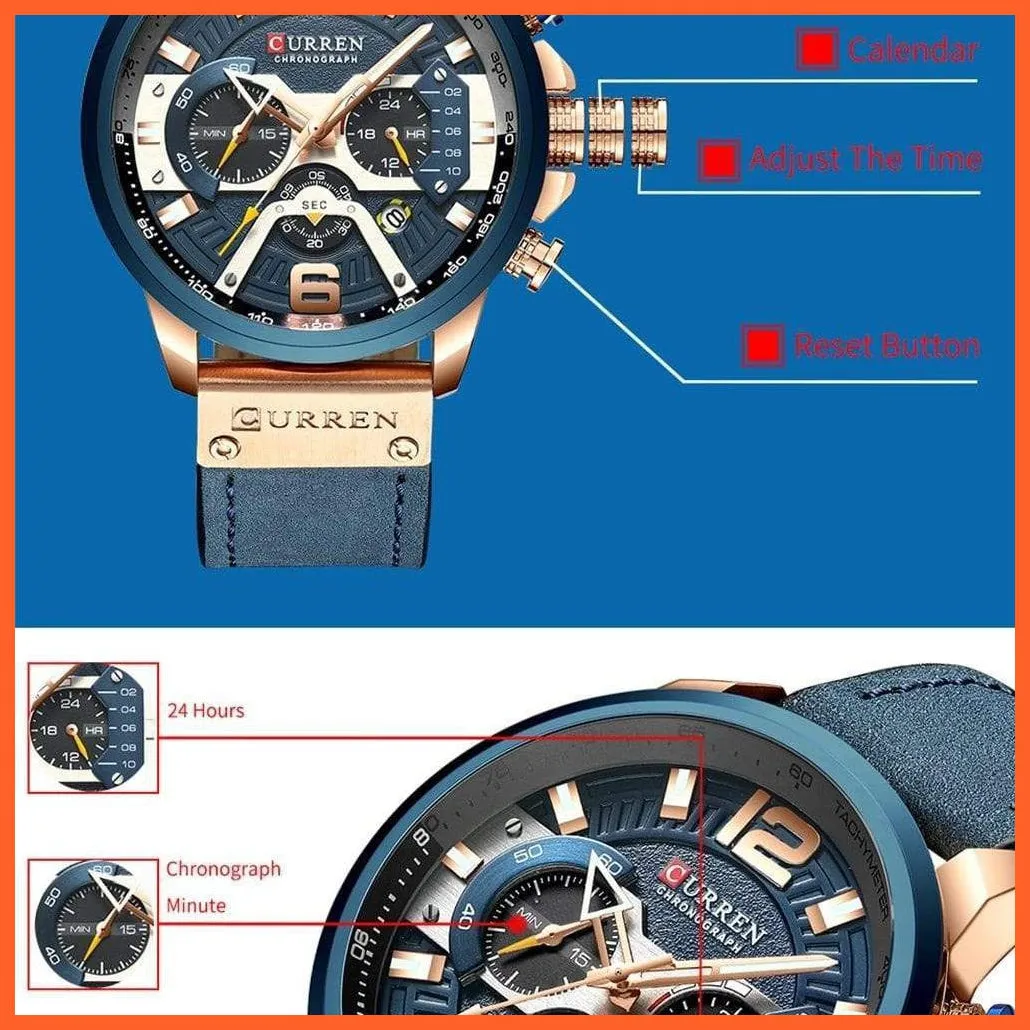 Mens Watches Top Brand Luxury Leather Sports Watch | Mens Fashion Chronograph Quartz  Waterproof Wristwatch