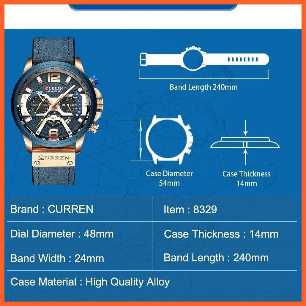 Mens Watches Top Brand Luxury Leather Sports Watch | Mens Fashion Chronograph Quartz  Waterproof Wristwatch