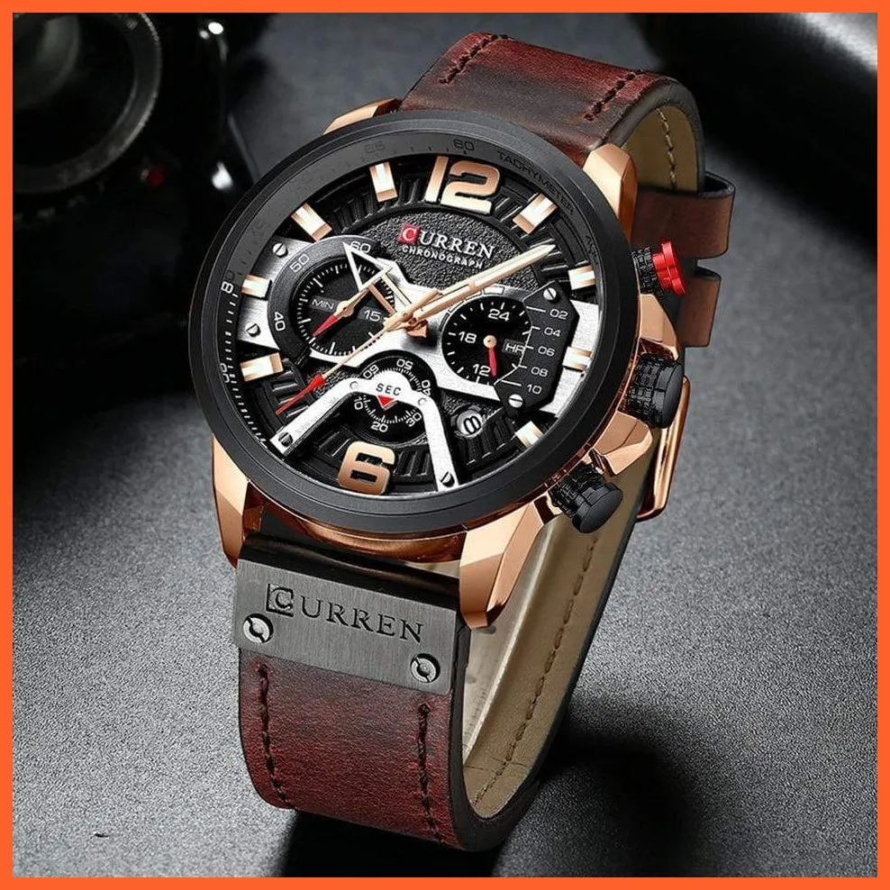 Mens Watches Top Brand Luxury Leather Sports Watch | Mens Fashion Chronograph Quartz  Waterproof Wristwatch