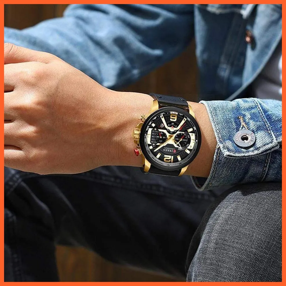 Mens Watches Top Brand Luxury Leather Sports Watch | Mens Fashion Chronograph Quartz  Waterproof Wristwatch