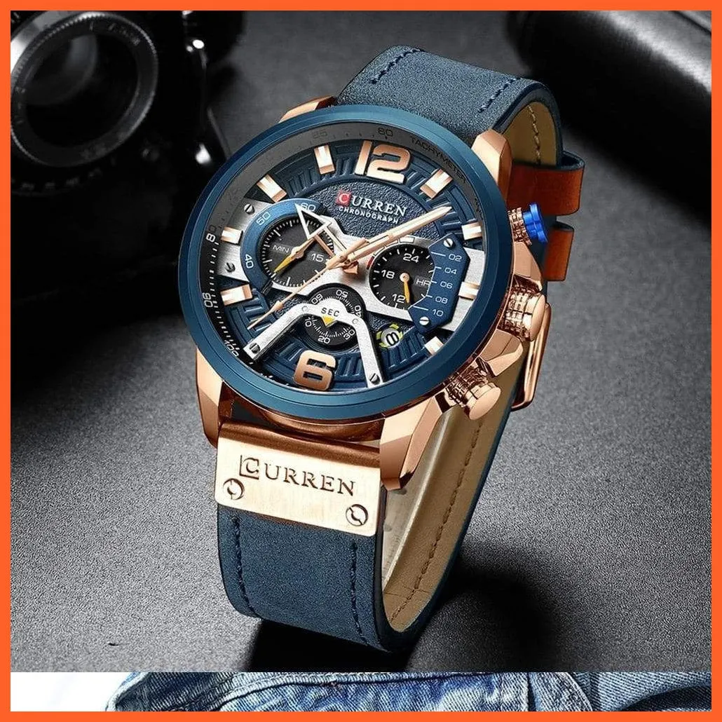 Mens Watches Top Brand Luxury Leather Sports Watch | Mens Fashion Chronograph Quartz  Waterproof Wristwatch