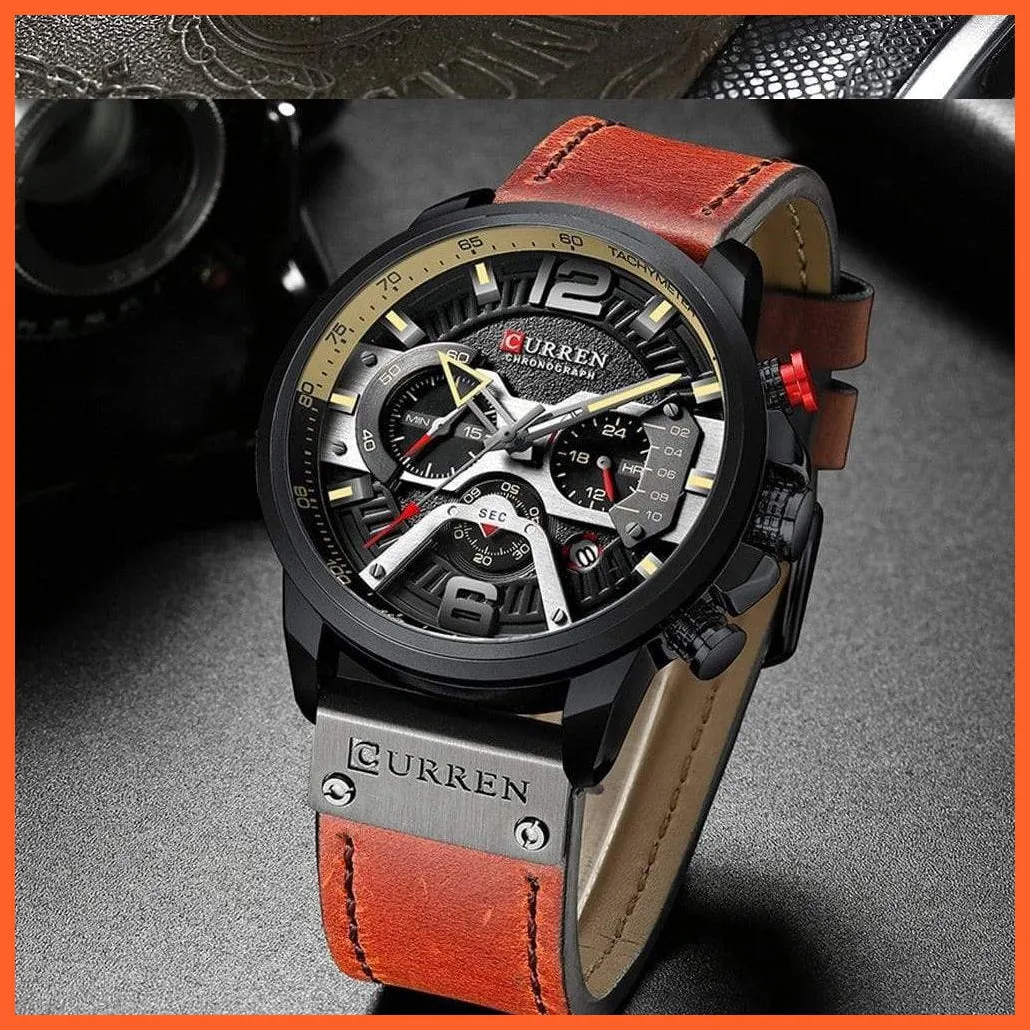 Mens Watches Top Brand Luxury Leather Sports Watch | Mens Fashion Chronograph Quartz  Waterproof Wristwatch