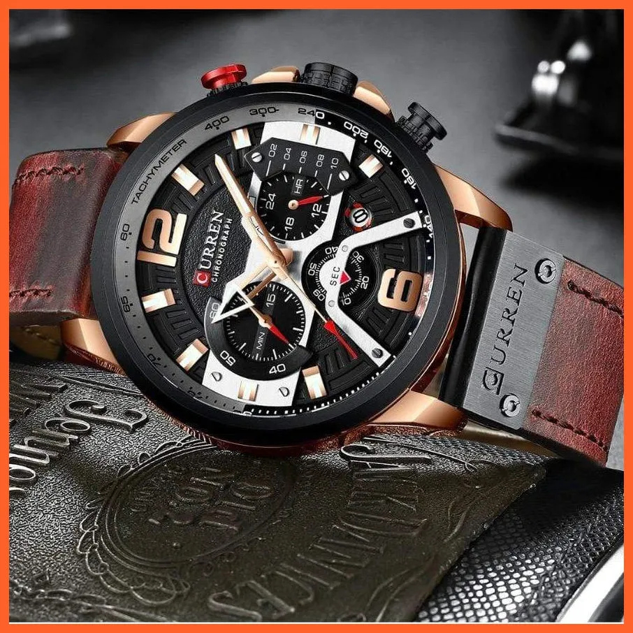 Mens Watches Top Brand Luxury Leather Sports Watch | Mens Fashion Chronograph Quartz  Waterproof Wristwatch