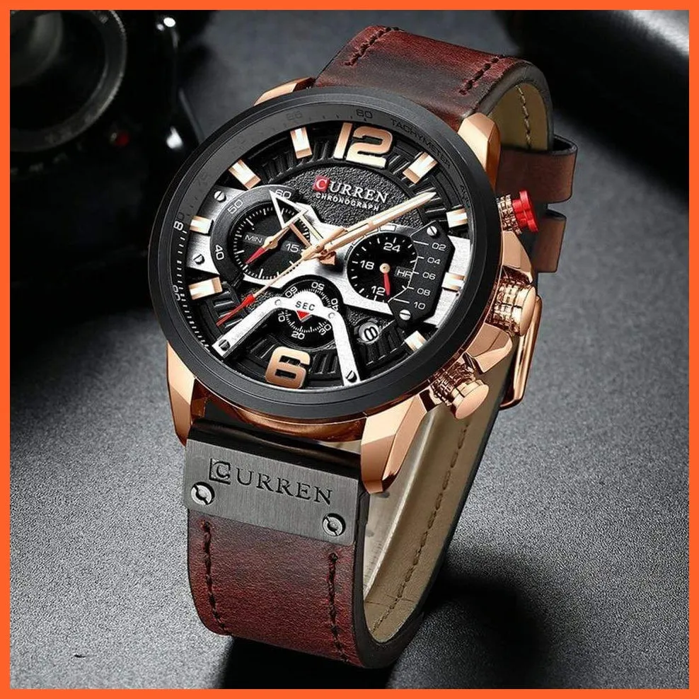 Mens Watches Top Brand Luxury Leather Sports Watch | Mens Fashion Chronograph Quartz  Waterproof Wristwatch
