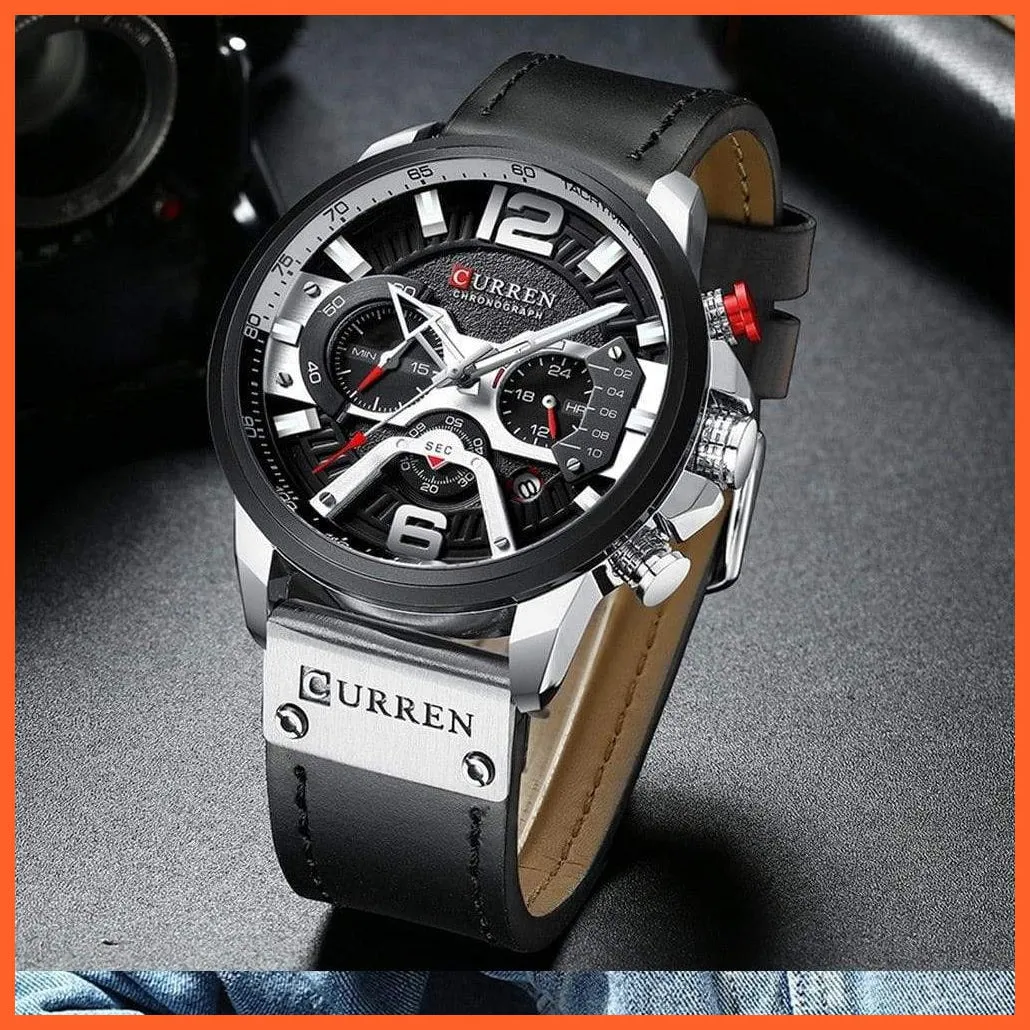 Mens Watches Top Brand Luxury Leather Sports Watch | Mens Fashion Chronograph Quartz  Waterproof Wristwatch