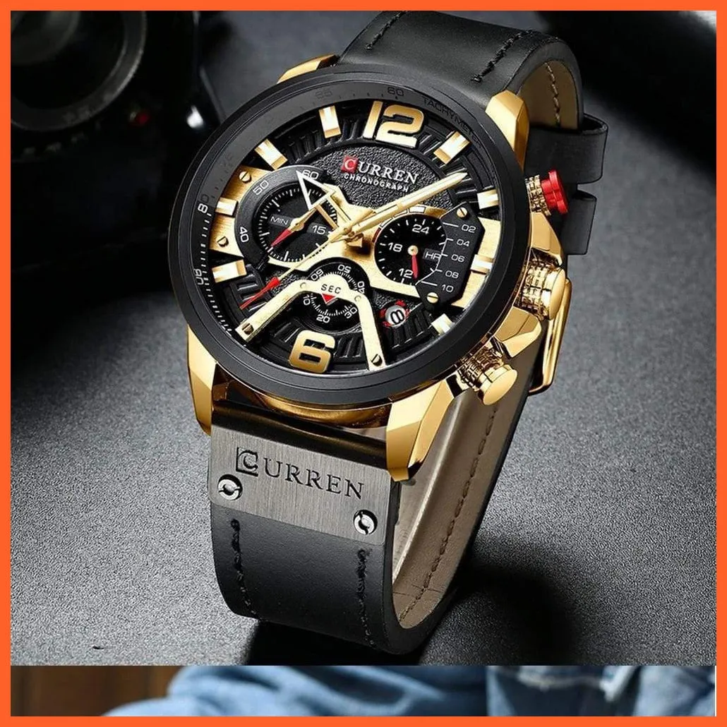Mens Watches Top Brand Luxury Leather Sports Watch | Mens Fashion Chronograph Quartz  Waterproof Wristwatch